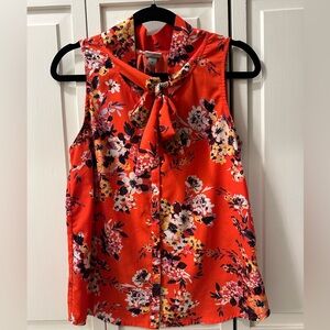 A New Day Orange Tie Front Blouse with Mandarin Collar